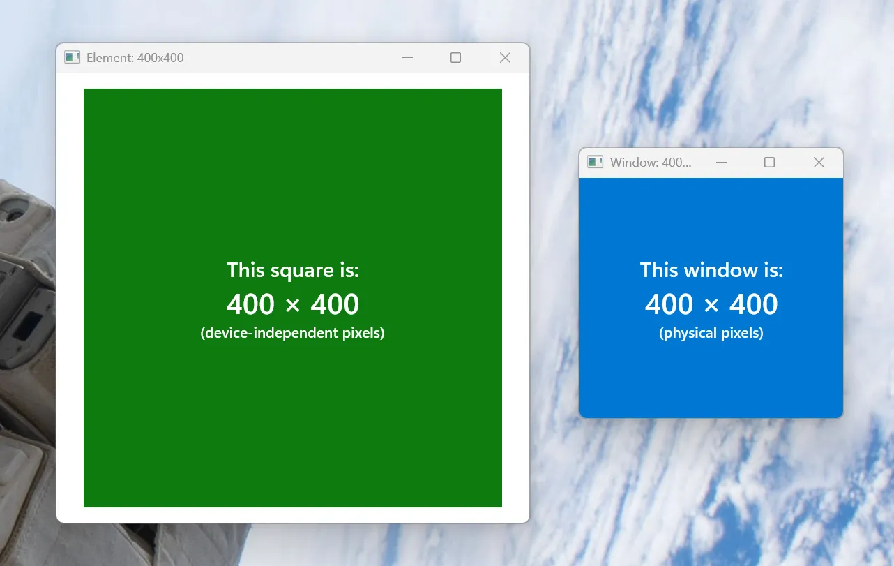A 400 by 400 square and a much-smaller 400 by 400 window